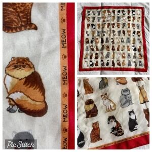 Vtg Kitty Cat Lovers Cat Lady Scarf Square MEOW Siamese Calico Tabby Kitties Art
